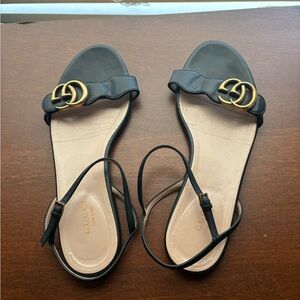Gucci Black and Gold Sandals with Ankle Strap